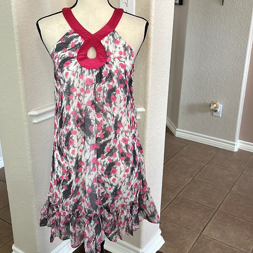 C. Luce pink and gray abstract silky satin mini dress Size S
